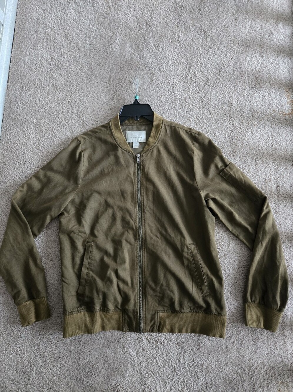hinge Olive Green Bomber Jacket - Zip Front, Size Medium